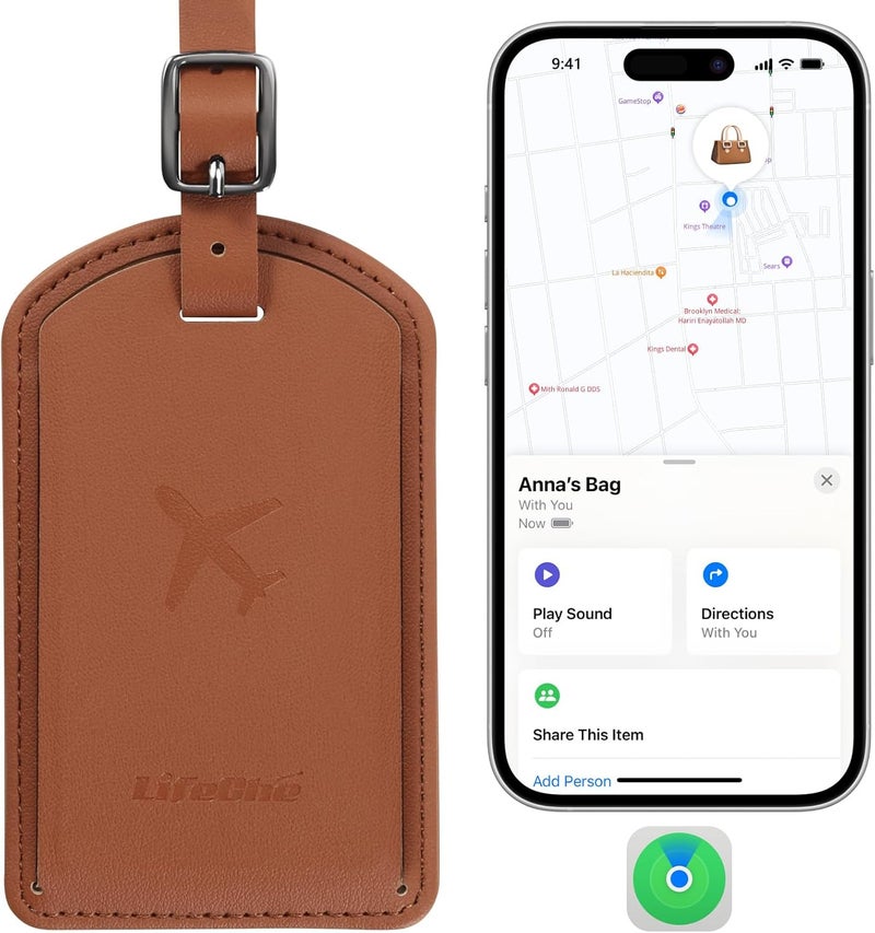 LifeChé Luggage Tags Built-in Anti-Loss Tracker, Luxury Leather Luggage Tags for Suitcase, Travel Bags, Backpacks, Travel Organizer for Lost Baggage Prevention (Brown) - Image 1
